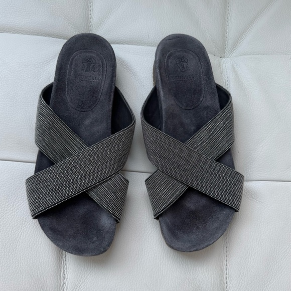 🎁Authentic Brunello Cucinelli Monili gray summer shoes sandals flip flops 7 7.5 - Picture 8 of 10